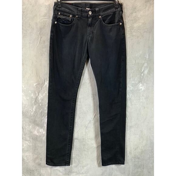 TRUE RELIGION Men's Black Straight-Fit Flap Pockets Cotton Jeans SZ 33X32